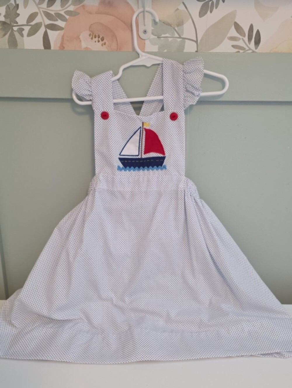 Petit Ami 4t White Blue Polka Dot Sailboat Pinafore Dress Boat Smocked Brand